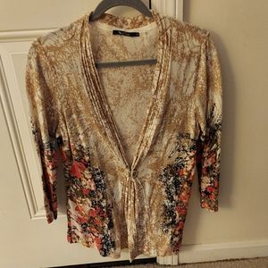 NIC+ZOE Beige Cream Floral Print Tie-Front Cardigan